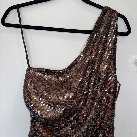 Halston SHYLA DRESS IN LACE SEQUIN Bronze NWT - Picture 6 of 12